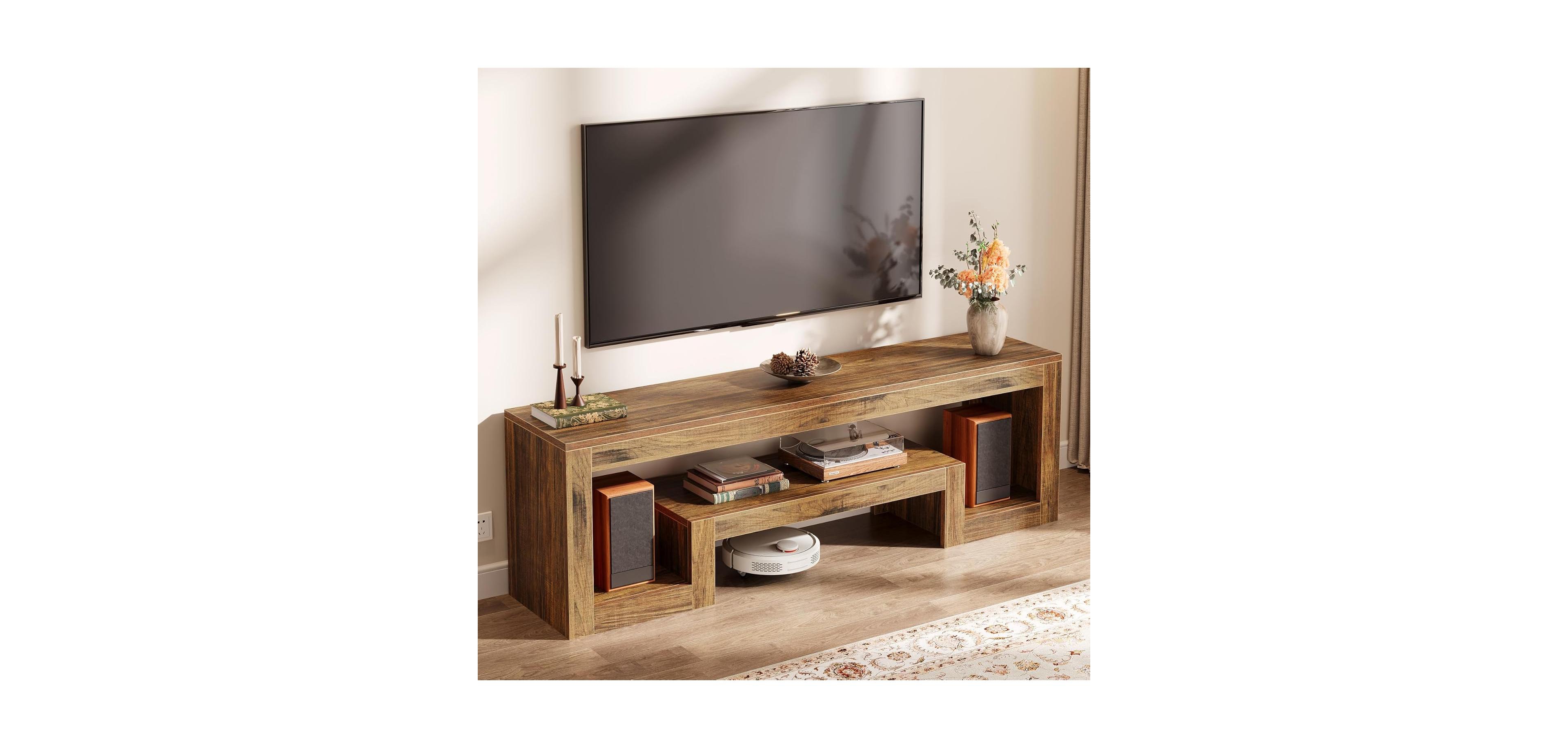 Tribesigns 63-Inch Tv Stand for 55/60/65/75-Inch TVs, Farmhouse Entertainment Center, Rustic Brown