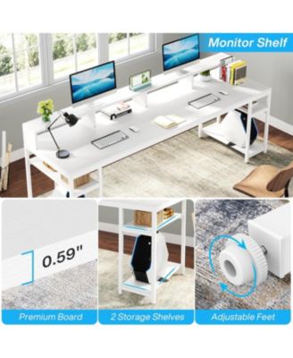 Two Person Desk with Monitor Stand, 78.74" Long Double Computer Office Desk with Storage Shelves