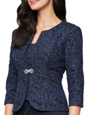 Women's Textured Jacquard Tea-Length Midi Jacket Dress