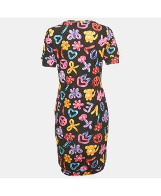 Women's Black Printed Cotton Knit Short Dress