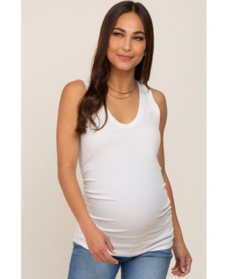 Maternity Ivory Ribbed Sleeveless Ruched Tank Top