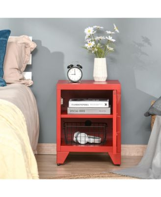 Locker-Style Nightsd Storage Side Table w/ Shelf & Metal Frame,