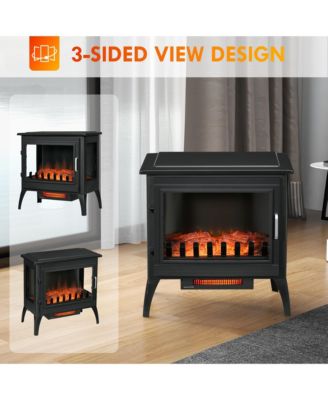 24" Electric Fireplace Stove with Realistic Flame, 1000W/1500W