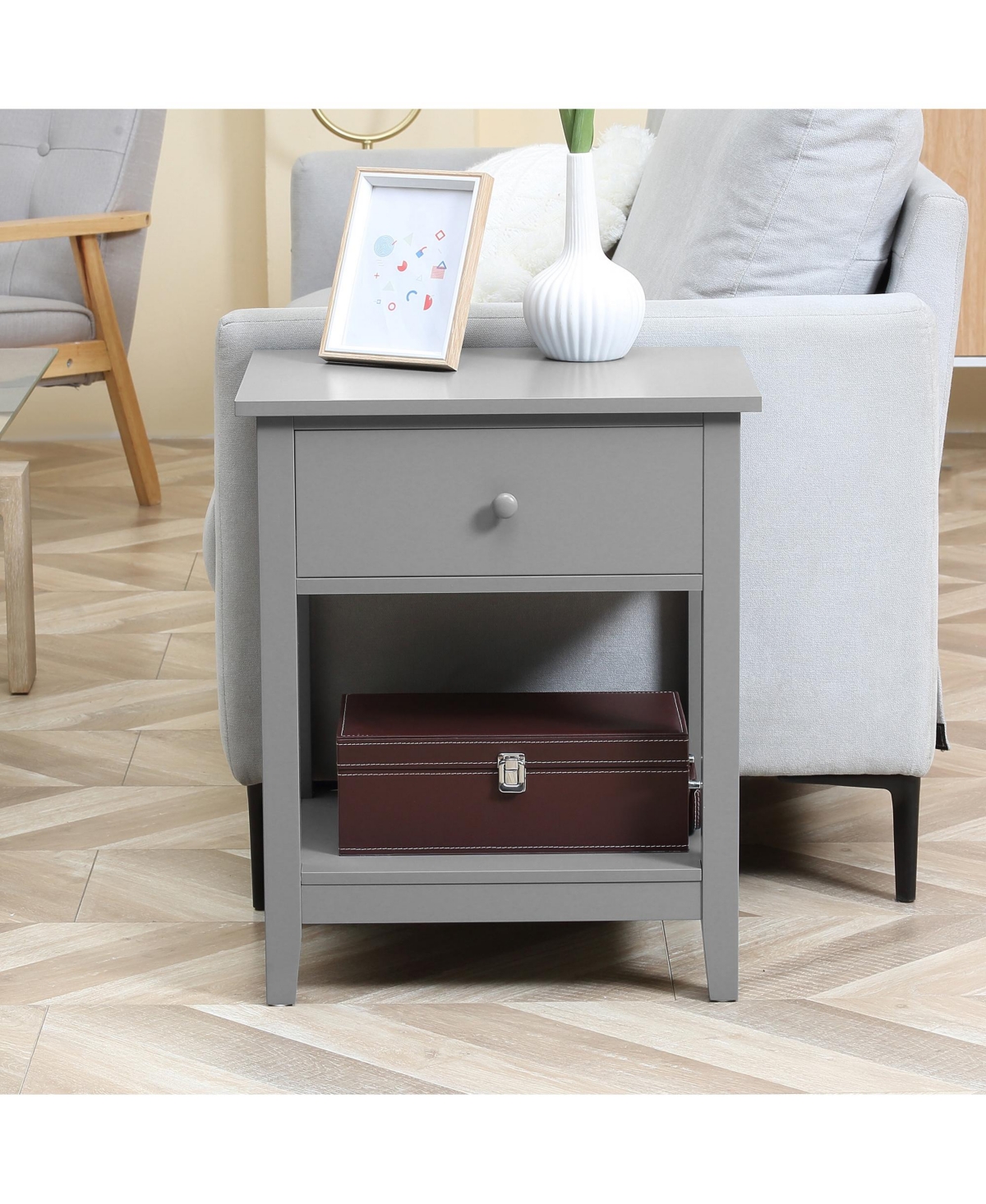 Homcom Nightsd Bedside Table End Table Organizer W/ Drawer Shelf