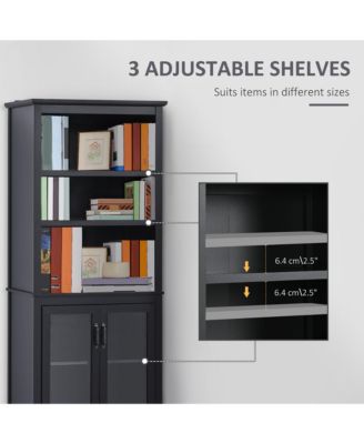 71" Freesding Bookshelf Storage Cabinet Hutch w/ Glass Doors,