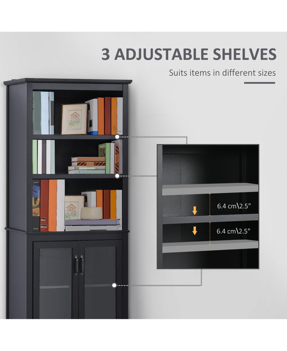 Homcom 71" Freesding Bookshelf Storage Cabinet Hutch w/ Glass Doors