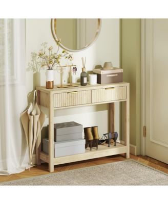 35" Modern Console Table with Drawers, Narrow Entryway Table Natural