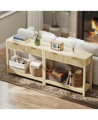 35" Modern Console Table with Drawers, Narrow Entryway Table Natural