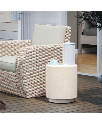 Accent Table with Concrete Finish, Round Side Table, Light