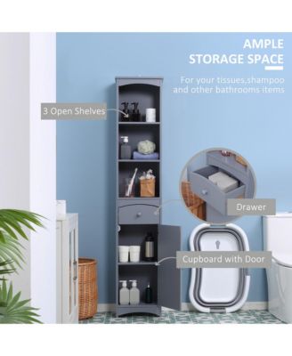Bathroom Storage Cabinet Tall Free Sding Linen Tower w/ 3-Tier Shelf