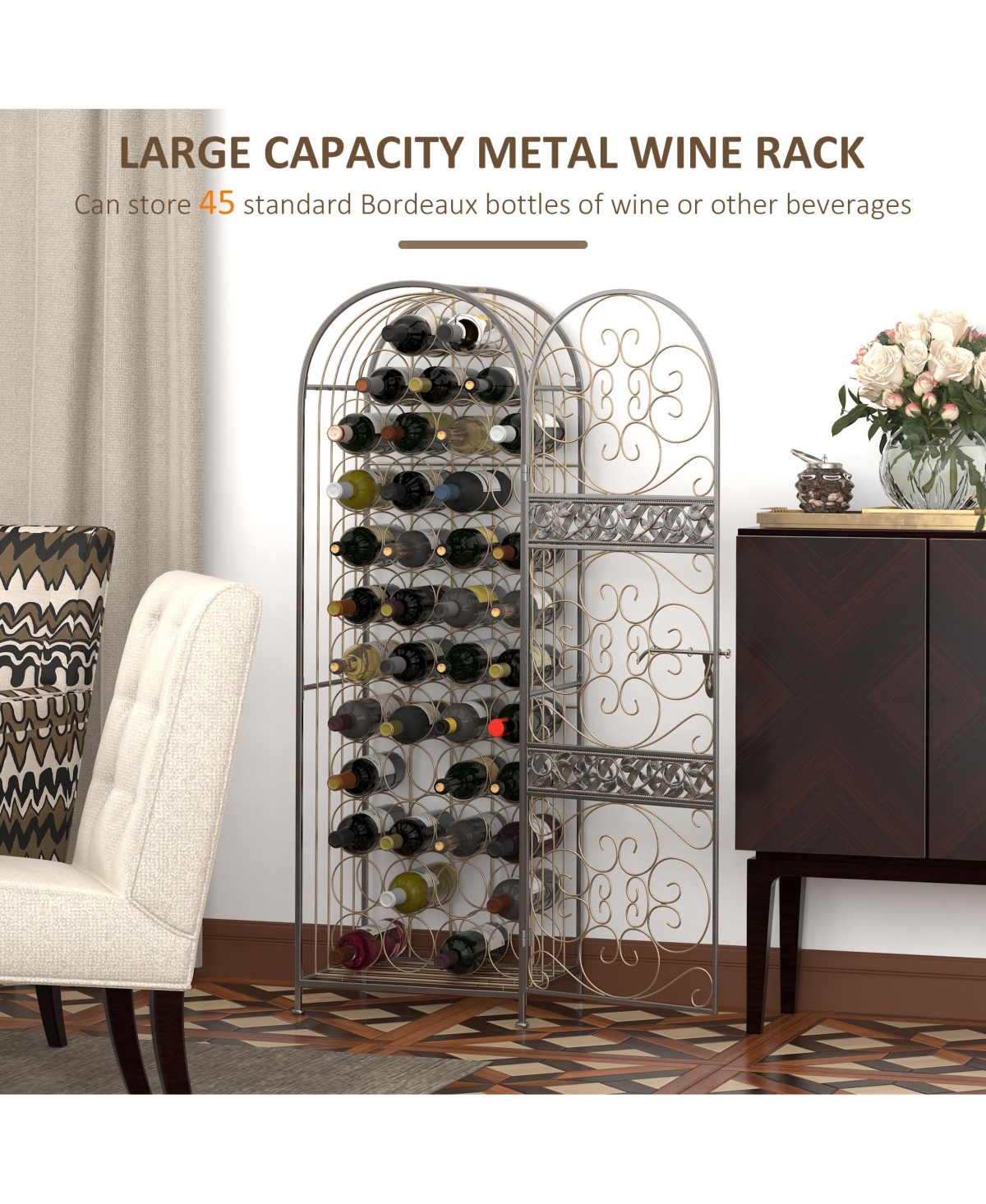 Homcom 45 Bottle Large Metal Floor Freestanding Locking Wine Rack Jail Renaissance Cage