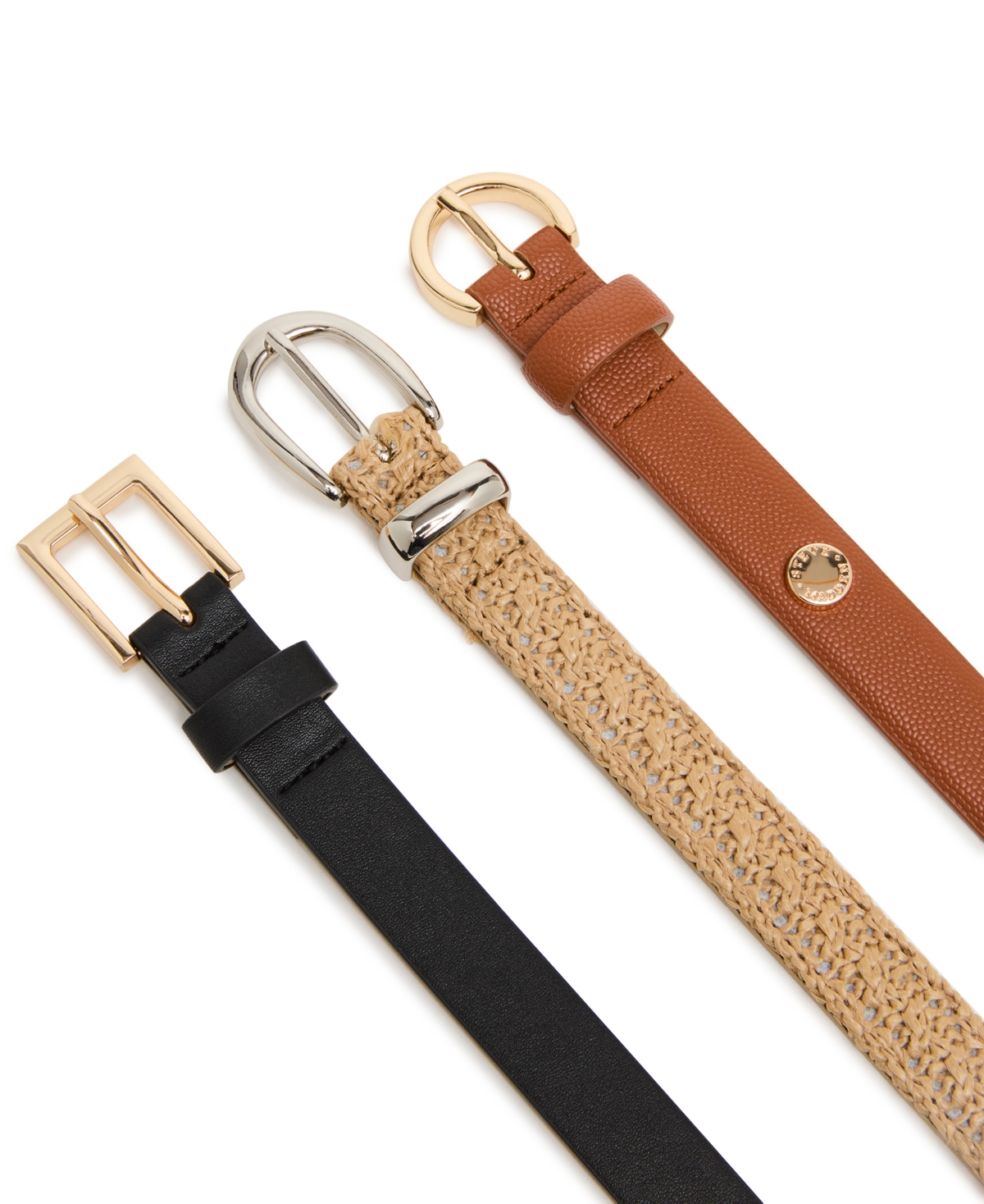 Steve Madden Women's Seasonal Straw 3- Pc Reversible Belt