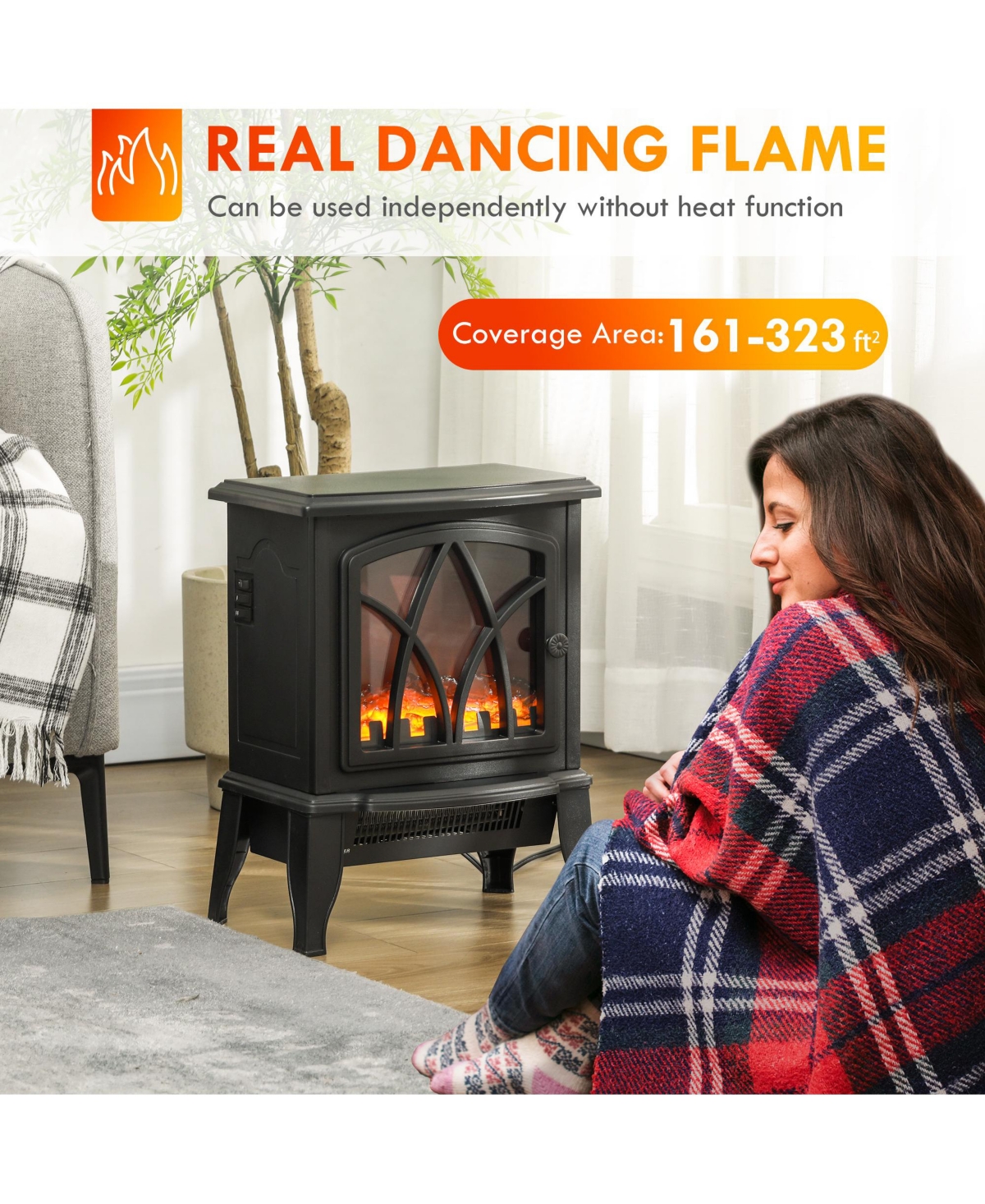 Homcom Electric Fireplace Heater with Realistic Led Flames and Logs