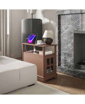 Side Table with Charging Station and USB Ports