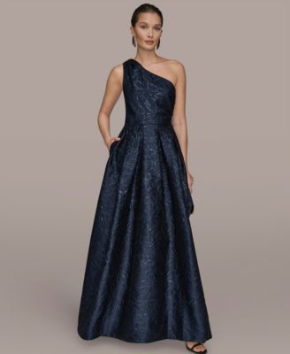 Women's One-Shoulder Metallic Jacquard A-Line Gown