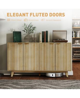 55" Modern Sideboard Buffet Cabinet with Fluted Doors Wood Legs
