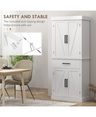 72" Tall Kitchen Pantry Storage Cabinet with Barn Doors and Drawer