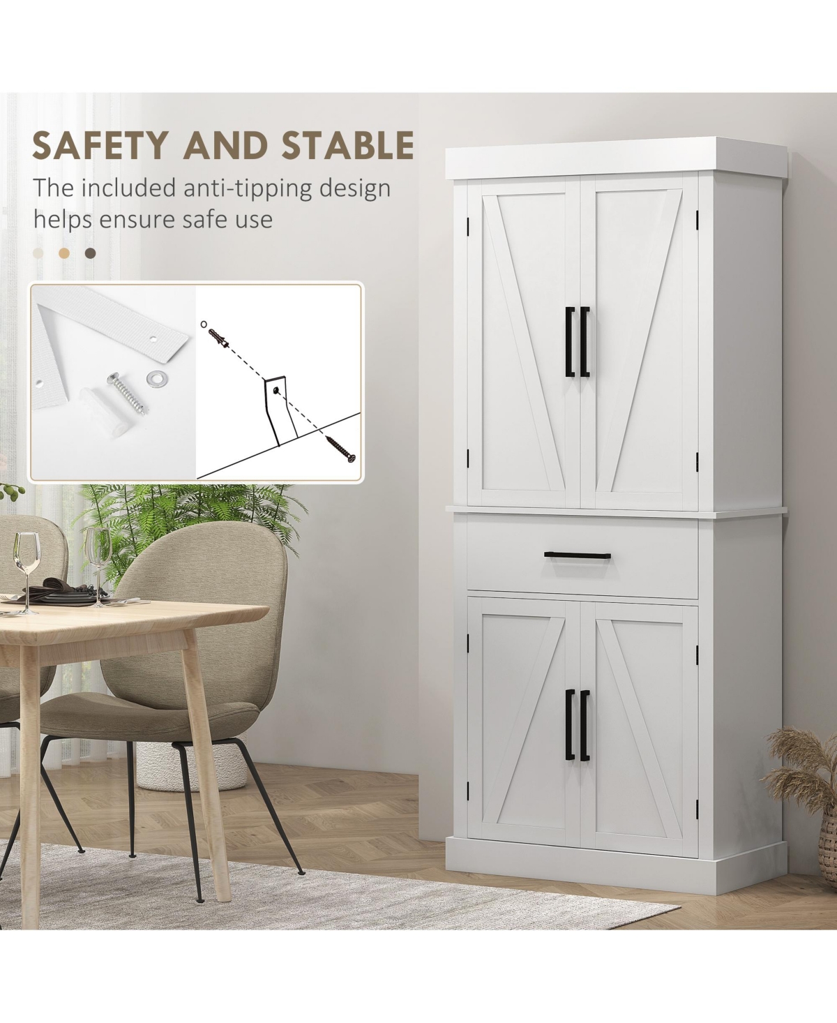 Homcom 72" Tall Kitchen Pantry Storage Cabinet with Barn Doors and Drawer