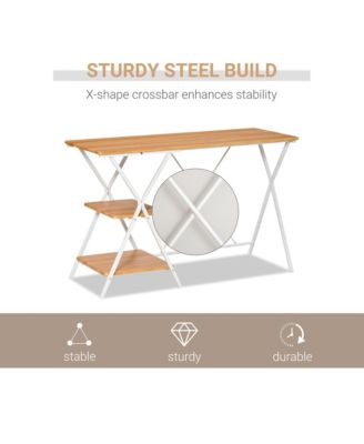 Computer Desk with 2-Tier Storage Shelves Wood Grain Writing Desk Natural