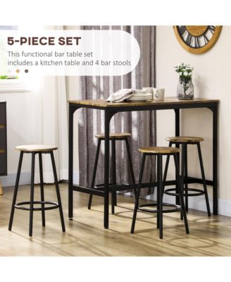 5-Piece Rustic Bar Table and Stool Set for Dining Room