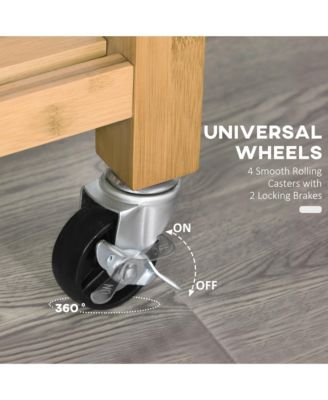 Bamboo Kitchen Island Cart on Wheels, 2 Storage Drawers, Towel Rack