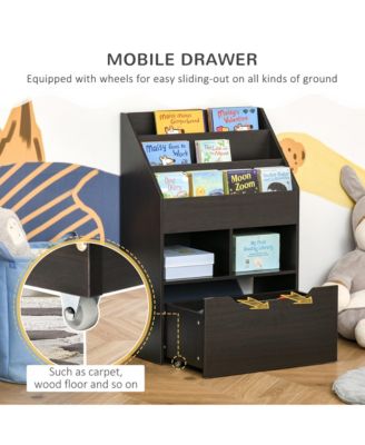 Kids Bookcase w/ Wheel Drawer for Books, Toys,
