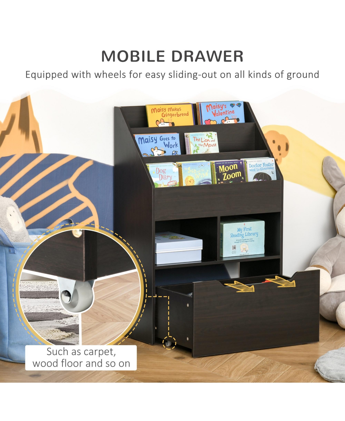 Homcom Kids Storage Bookcase Stand with Drawer for Toys & Books