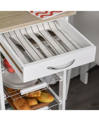 Rolling Kitchen Cart on Wheels with Drawer and 4 Wire Baskets
