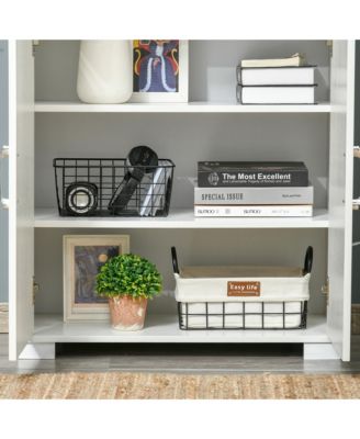 Rustic Style Storage Cupboard Bookcase Cabinet w/ 4 Shelves,