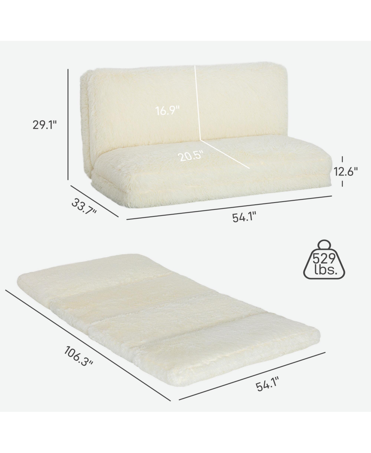 Homcom Bean Bag Floor Sofa Bed, Plush Folding Mattress, Light