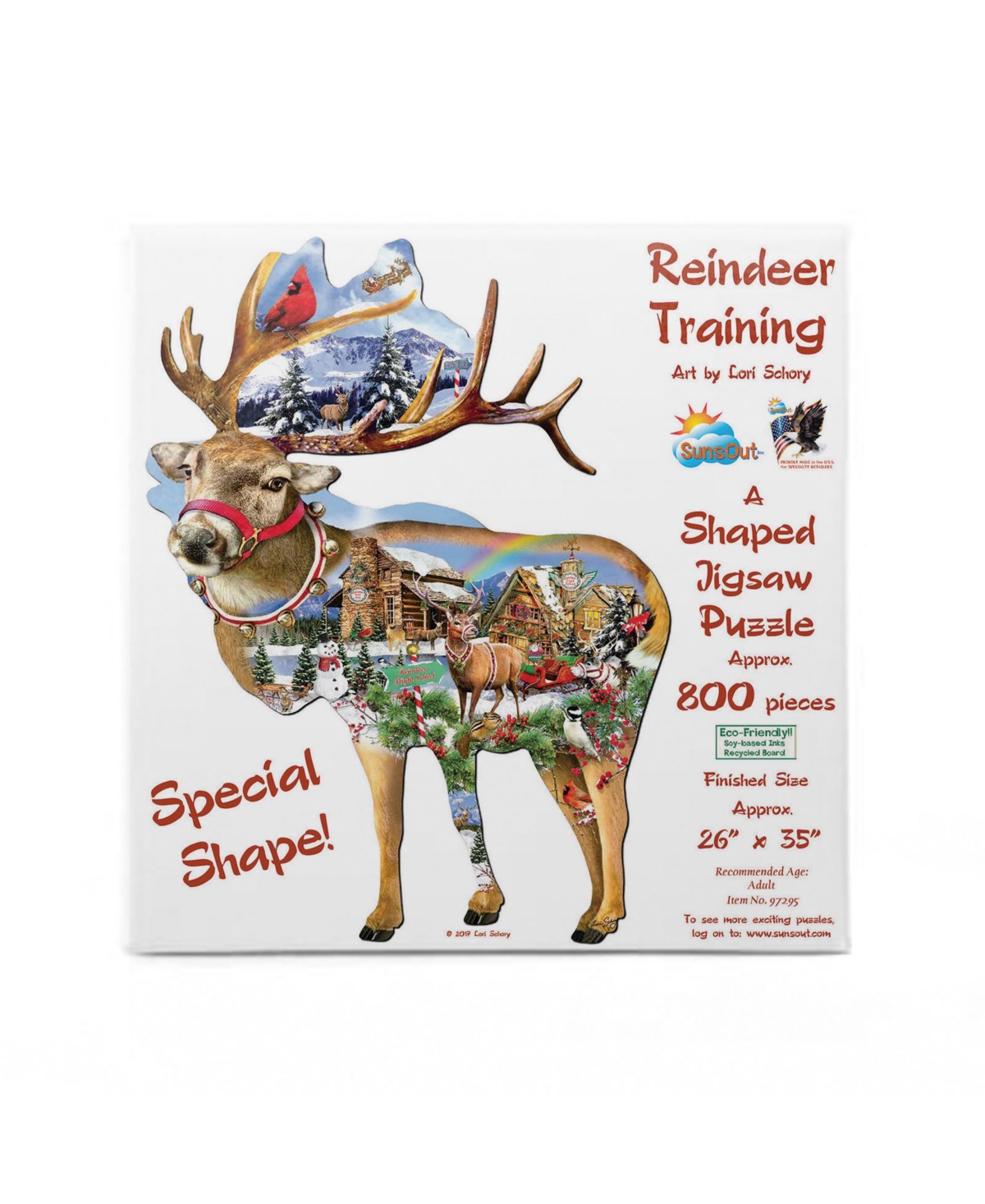 SunsOut Reindeer Training 800 piece Jigsaw Puzzle for Adults Special Shape Christmas