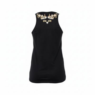 Women's Black Cotton Floral Printed Tank Top