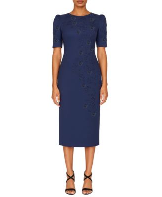 Women's Laser Cut Floral Applique Midi Dress