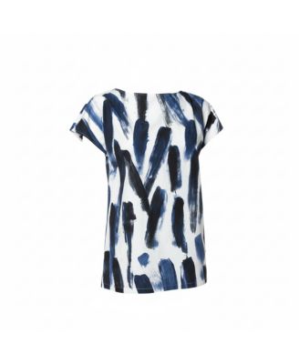 Women's f Cotton Brushstroke Print Short Sleeve Tunic Top