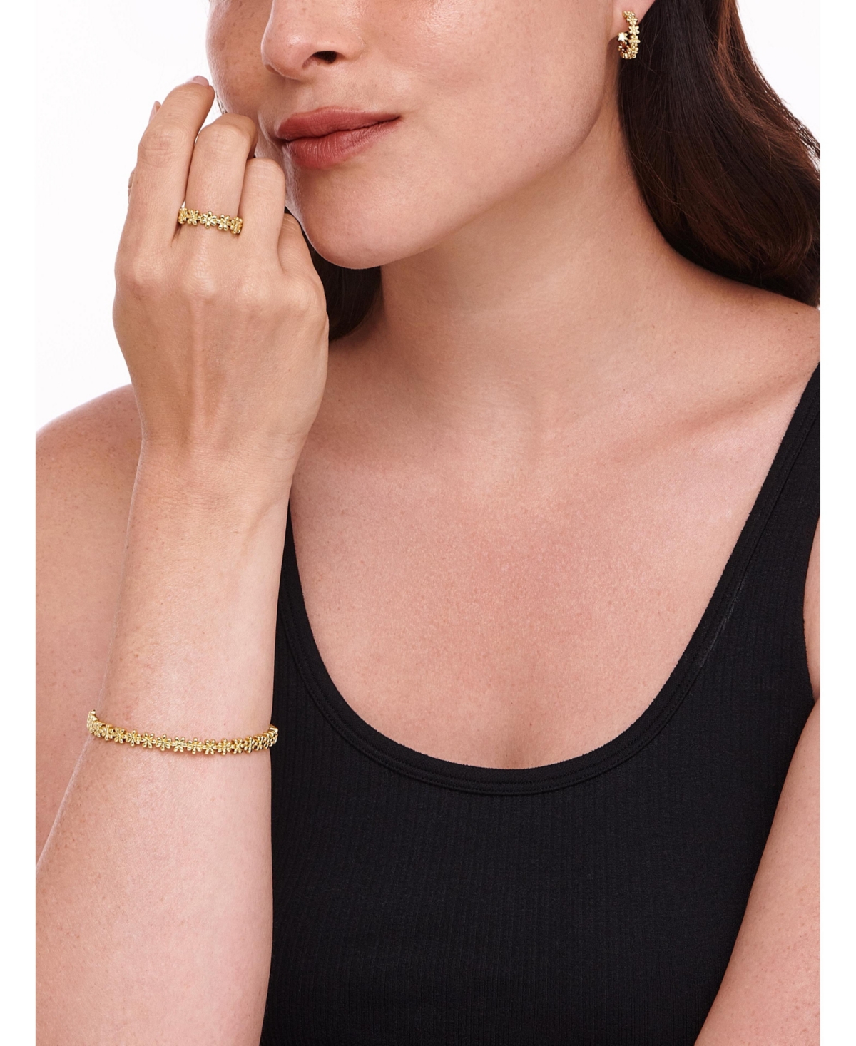 Devata Daisy Flower Eternity Bangle Bracelet in Gold Plated Sterling Silver, Size Medium