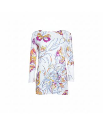 Women's White Butterfly Print Knit Tunic Top