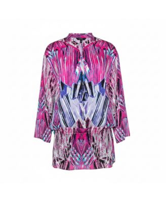 Women's Pre-Owned Robert Cavalli Pink Printed Stretch Silk Tunic Top