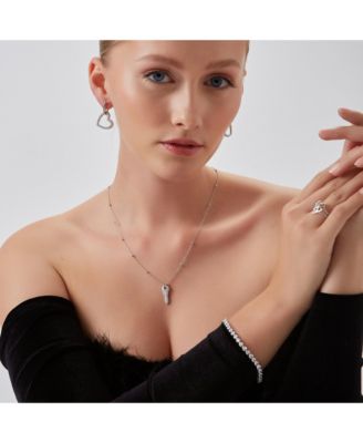 Key Pendant Necklace With Beaded Chain Sterling Silver