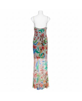 Women's Cream Floral Print Crepe Sheer Maxi Dress