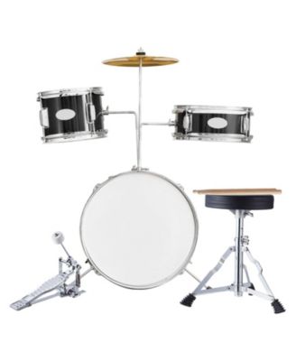 Kids Drum Set 3-Piece 14" Beginner Kit with Throne Pedal Sticks Black