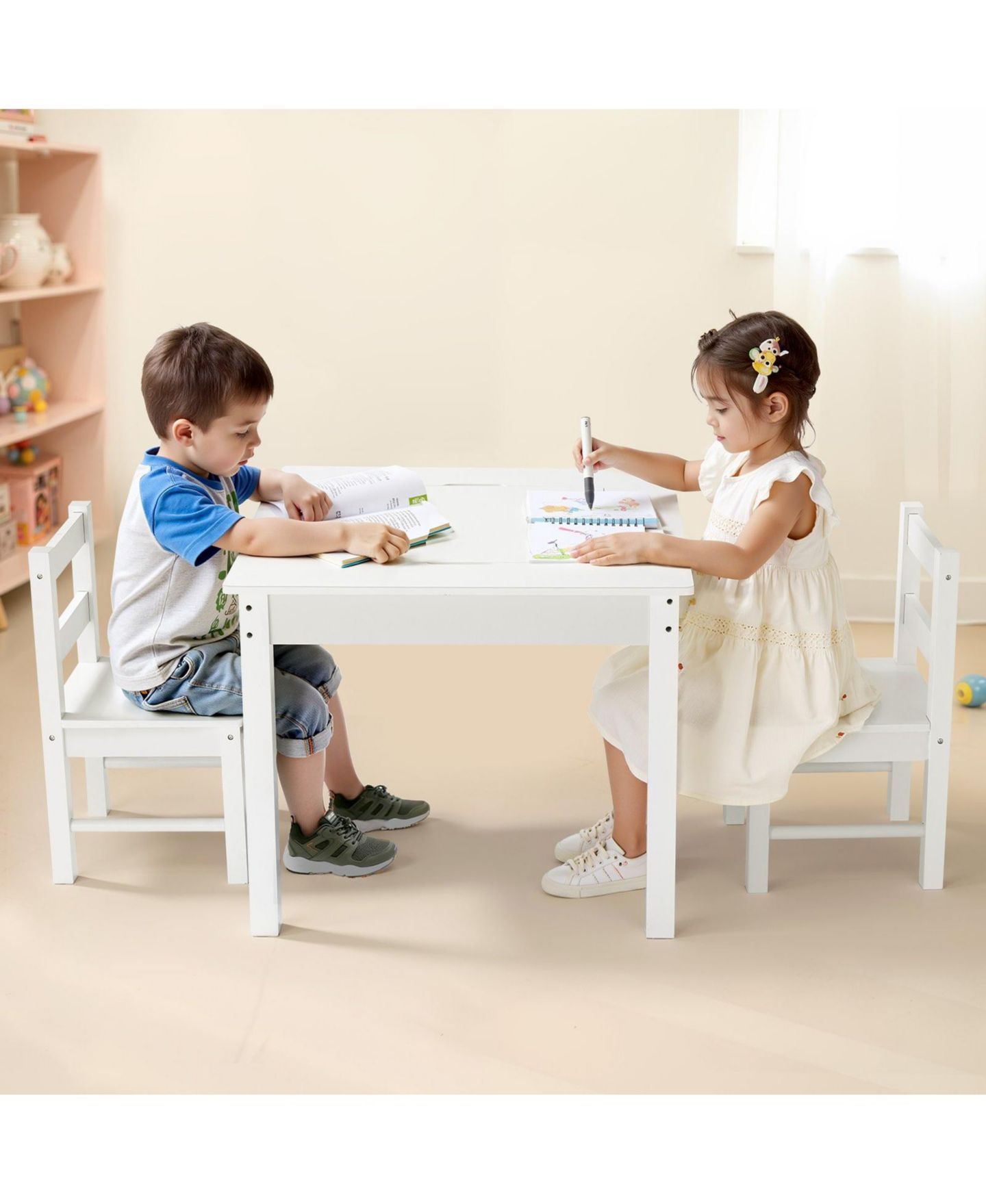 Детская игрушка HONGGE Kids Reversible Block-Compatible Activity Table With 2 Chairs, Ages 3+, цвет: Белый — фото 2