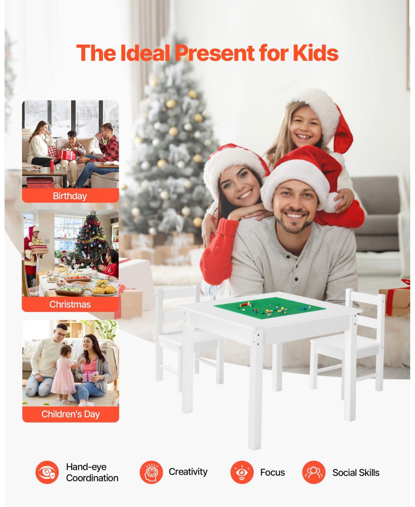 Детская игрушка HONGGE Kids Reversible Block-Compatible Activity Table With 2 Chairs, Ages 3+, цвет: Белый — фото 10