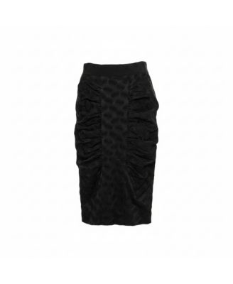 Women's Black Jacquard Draped Detail Pencil Skirt