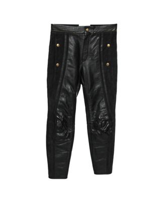 Women's Black Leather & Nubuck Paneled Cropped Biker Pants