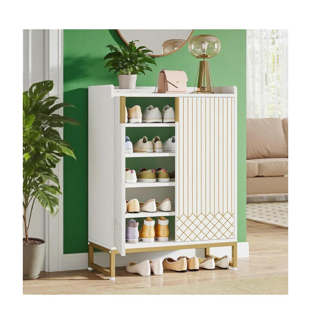 Slickblue Wooden Shoe Cabinet Organizer with Storage Compartment