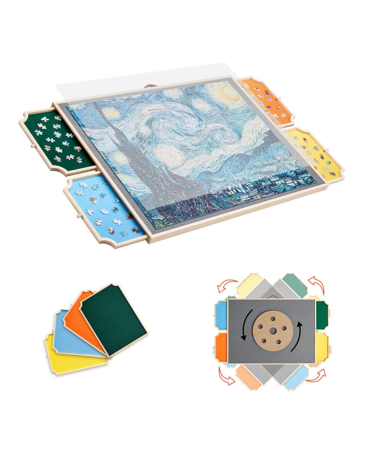 Sugift 1500-Piece Rotating Puzzle Board 34"x25" with Drawers and Cover