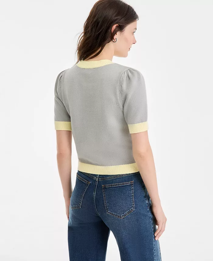 Women's Embroidered Colorblocked Short-Sleeve Sweater - thumbnail 9