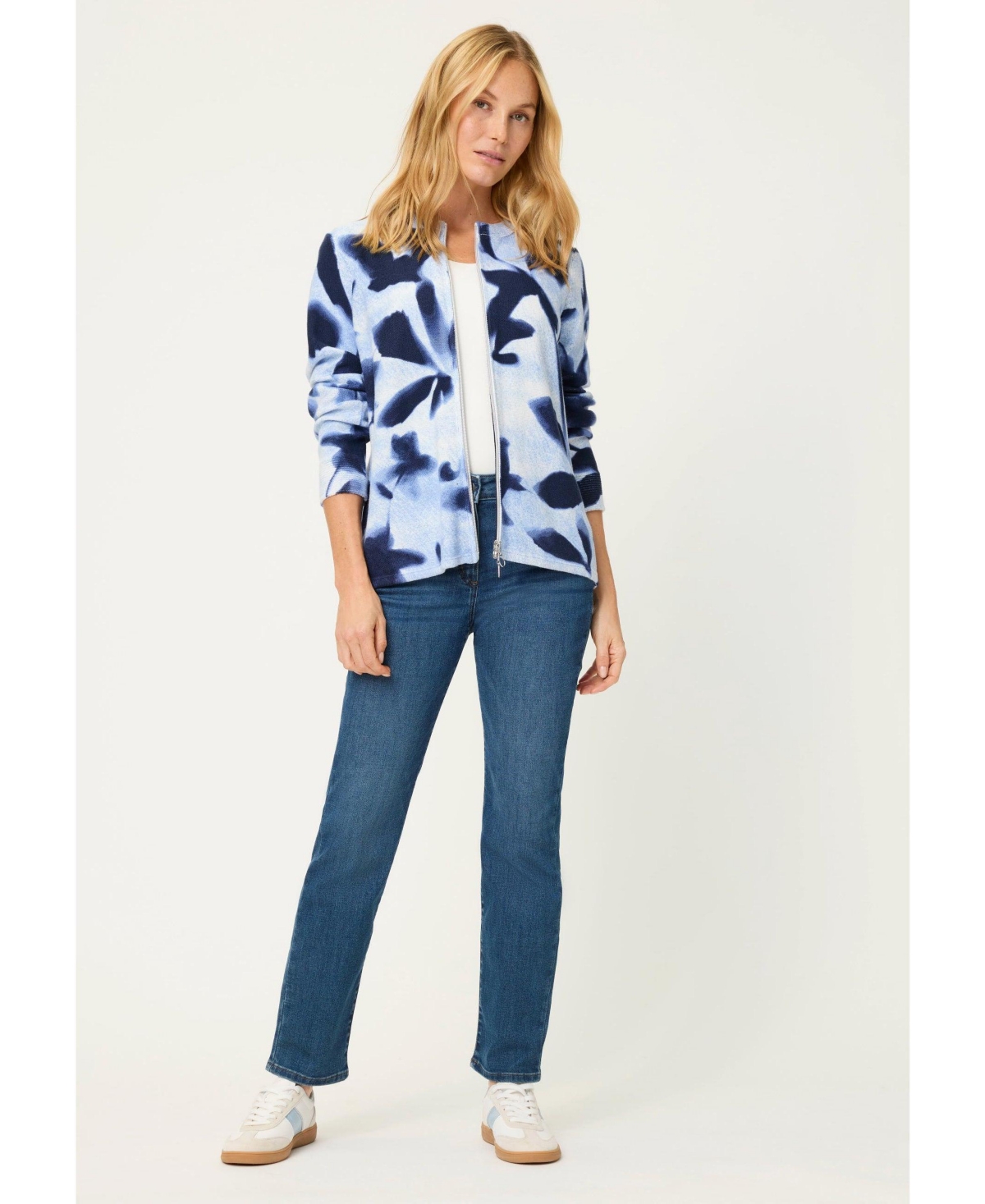 Olsen Women's Abstract Floral Zip Cardigan