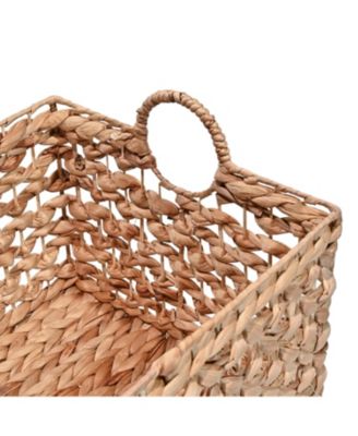 Quinn Bohemian Cottage Woven Hyacinth Rectangular Storage Baskets with Handles, Set of 3