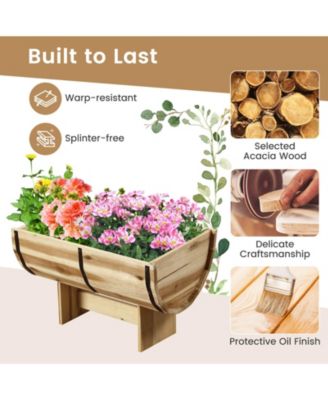 Outdoor Wooden Planter Solid Acacia Wood Half-Barrel Planter Box with Legs